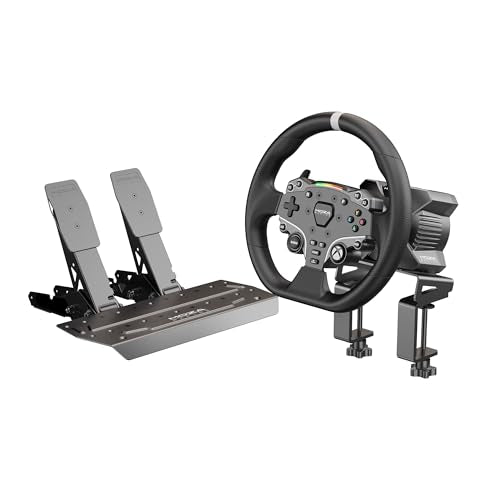 MOZA R3 Wheelbase, ES Steering Wheel for Xbox, Throttle & Brake & Clutch Pedals and Desk Clamp Bundle