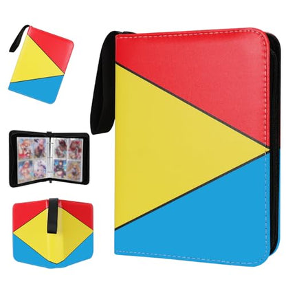 Collectible Trading Card Albums,4 Pocket Card Binder, 400 Double Sided Pocket PU Premium Zip Trading Collection Binderwith 50 Removable Sleeves, Card Folder forTCG, Sports Cards (Red&Yellow& Blue) - color: Red&Yellow& Blue