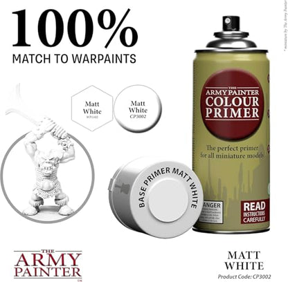 The Army Painter, Colour Primer Matt White, 400 ml spray acrilico | Primer bianco opaco per dipingere miniature Warhammer e Dungeons and Dragons - color: Matt White