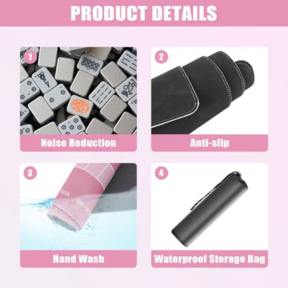31.5 Inch Mahjong Mat for Table, 3MM Non-Slip & Noise Reduction Gaming Mat with Drawstring Bag, Perfect for Poker, Board Games, Card Games, Tile Games, and Dominoes (Pink) - color: Pink