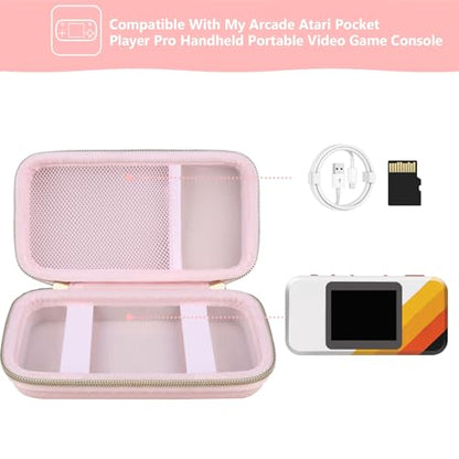 Supmay Hard Travel Case for My Arcade Atari Pocket Player Pro, Portable Video Game System Handheld Game Protection Case with Mesh Pocket for Batteries and USB-C Cable, Pink - color: Pink Star