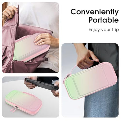 FINTIE Carrying Case for Nintendo Switch 2 (2025), Shockproof Hard Shell Switch 2 Case, Protective Cover Travel Bag with 19 Game Card & 2 Micro SD Card Slots & Inner Pocket, Pink Green - color: Pink Green