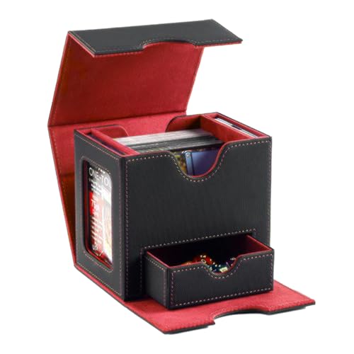CMFYlive Card Deck Box for Commander deck box MTG Deck Box Gamegenic Deck Box Fits 100+ Double Sleeved Cards Magic Commander Card Storage Box with 2 Dividers and 2 Toploader Fit for TCG Magic Cards - color: Black/Red