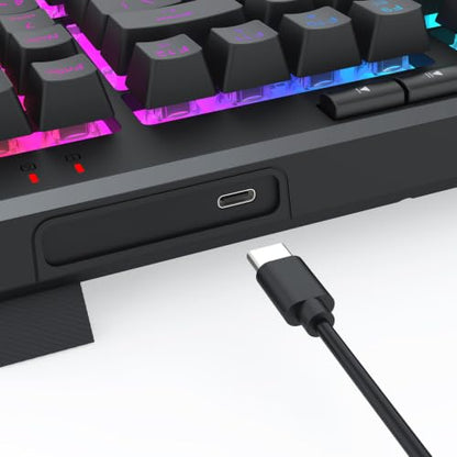 Redragon K517 Pro Wired Gaming Keyboard, RGB Backlit, Mechanical Feel 94 Keys Computer Keyboard with 4 Macro Keys, Number Pad, Anti-Ghosting, 4000mAh Battery for Win/MAC, PS4/5, Xbox - color: Black-D