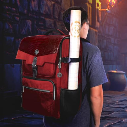 ENHANCE Collector's Edition DnD Backpack - RPG DM Bag for Dungeons and Dragons - DnD Bag fits 6-8 Books, 18" Laptop/DM Screen Slot, Miniature Foam Trays, Accessory Pockets, Map Strap (Dragon Red) - color: Dragon Red