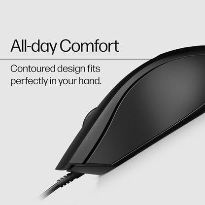 HP Wired Mouse 100 - Precise Optical Sensor with 1600 DPI - Easy USB Connection - Ambidextrous Design - 3 Button Control & Built-in Scrolling - Multi-OS Compatible (6VY96AA#ABL) - style: New