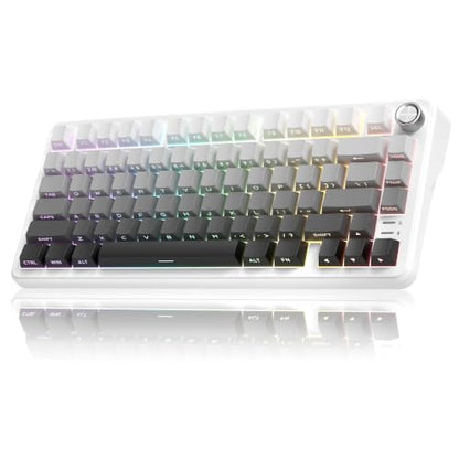 RedThunder K75 Wireless Mechanical Keyboard, CNC Knob, Tri-Mode BT5.0/2.4GHz/USB-C Hot Swappable Custom, Cremy Sound, Pre-lubed Linear Switches, RGB Gaming Keyboard, Side Fonts, Gradient White-Gray - color: S Gradient White-Gray