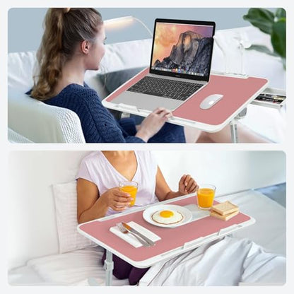 Adjustable Laptop Lap Desk with Cooling Fan USB Light for Adults 56x32cm,Pink - color: Pink+holder,56x32cm