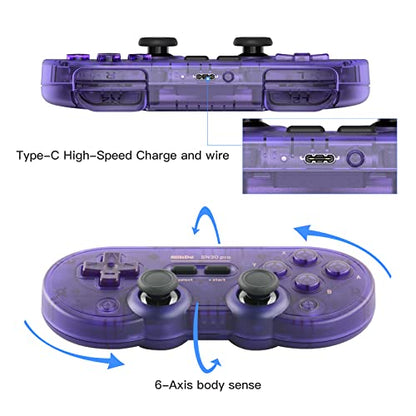8Bitdo SN30 Pro Bluetooth Controller, Hall Effect Joystick (Crystal Purple) | Rumble Vibration, Turbo Function, USB-C Cable, Wireless Gamepad for Switch/Switch 2, Windows, Apple, Steam Deck, Raspberry Pi - color: Crystal Purple