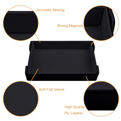SIQUK Magnetic Folding Dice Tray Rectangle Dice Rolling Tray PU Leather Dice Trays Foldable Dice Holder Dice Rolling Mat Storage Box for D&D RPG Dice Games, Black - color: Black