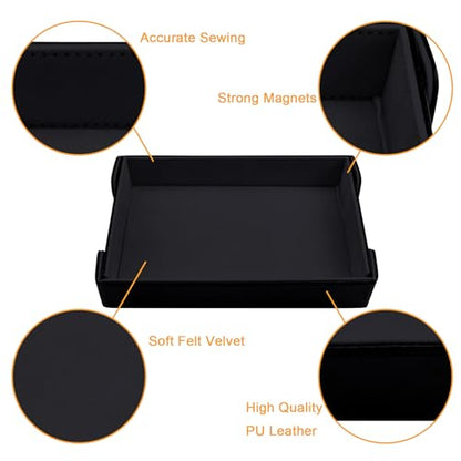 SIQUK Magnetic Folding Dice Tray Rectangle Dice Rolling Tray PU Leather Dice Trays Foldable Dice Holder Dice Rolling Mat Storage Box for D&D RPG Dice Games, Black - color: Black