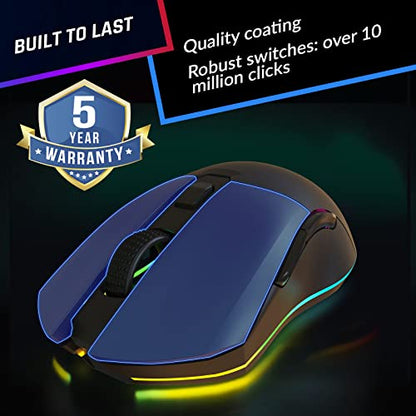 KLIM Blaze Pro Rechargeable Wireless Gaming Mouse with Charging Dock RGB - New Version - High-Precision Sensor and Long-Lasting Battery - Up to 6000 DPI - Great PC Gaming Mouse Wireless - color: Black