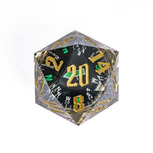 Cusdie Large D20 DND Dice 55mm with Sharp Edges, D&D 20 Sided Dice, Handmade Giant D20 for RPG, Table Games(Glow Compass) - color: Glow Compass