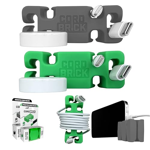 2PK Silicone + Steel Weighted Cord Holders for Nighstand, Cable Wraps for Travel, iPhone Accessories, Small Graduation Gifts for College Students, Guys, Men. Gray/Green - color: (G) Green, size: Gray and