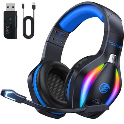Fachixy FC100 Wireless Gaming Headset with Microphone for PS5, PS4- Gamer Headset with Mic - Bluetooth Headphones with 50Hrs Battery Life - for PC, Mac, Tablets, Switch and Smartphones