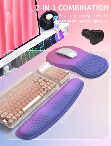 Hokafenle 2in1 Combination, Wave Keyboard Wrist Rest and Ergonomic Curvature Mouse Pad Wrist Support for Relieve Wrist Pain, Filled with Soft Cushion Memory Foam, Gradient Blue Purple - color: Gradient Blue Purple