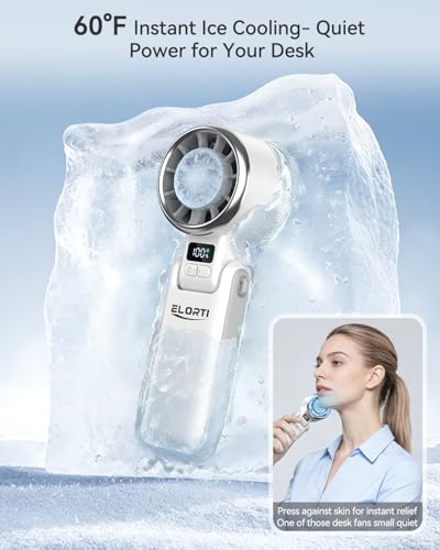 Portable Fan, Mini Fan, Personal Fan with Turbo & Ice Cooling, 5-Speed 4000mAh Rechargeable, 3-in-1 Small Travel Hand Fan, Lightweight & Quiet for Office, Beach Vacation, for Women & Men -White - color: White