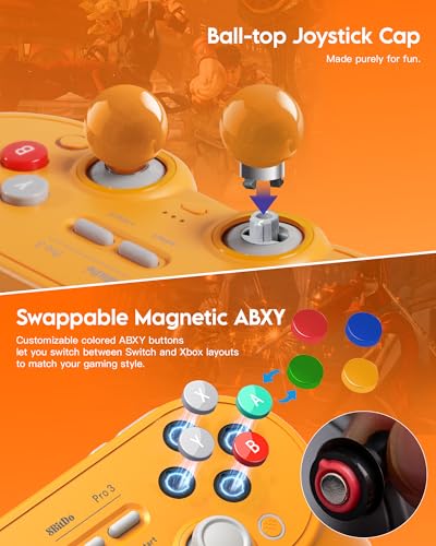 8Bitdo Pro 3 Bluetooth Controller (Yellow) - TMR Joysticks | For Switch/Switch 2, Windows/Apple/Android, Swappable ABXY Buttons, Pro Back Buttons, Hall Effect Triggers, Charging Dock - color: Yellow, size: Pro 3
