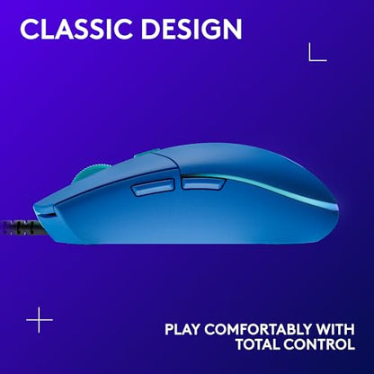 Logitech G203 Wired Gaming Mouse - Blue | LIGHTSYNC RGB, On-Board Memory, 6 Programmable Buttons, Compabile with PC/Mac - color: Blue