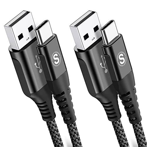 sweguard USB Type C Cable 3.1A Fast Charging [2Pack,6.6ft+6.6ft], USB-A to USB-C Charger Nylon Braided Cord for Samsung Galaxy S21 S20 S10 S9 S8 Plus,Note 20 10 9 8 7,A71 A51 A32,LG,Moto,PS5-Black - color: Black, size: 6.6ft+6.6ft
