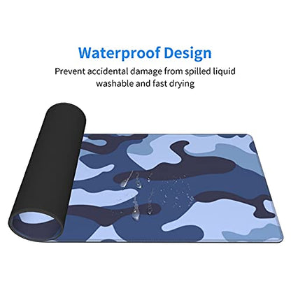 Navy Blue Military Camouflage Gaming Mouse Pad XL, Non Slip Rubber Base Mousepad, Stitched Edges Desk Pad, Extended Large Mice Pad,31.5 X 11.8 Inch - color: Military Camouflage Pattern