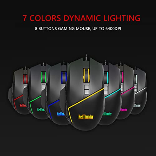 RedThunder One-Handed RGB Gaming Keyboard and Mouse Combo, 35 Keys Mini Gaming Keypad, 6400 DPI Mouse, Portable Game Controller for PC Gamer
