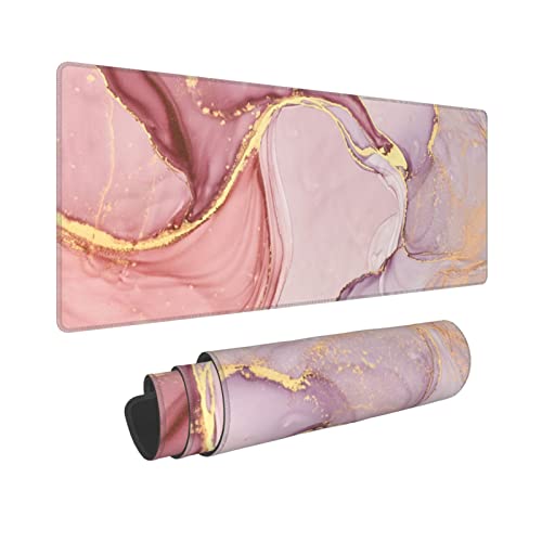 Rose Gold Marble Mouse Pad Abstract Pink Desk Mat 31.5x11.8 Inch Marbled Texture Non-Slip Rubber Base Large Rose Gold Mousepad Stitched Edges Keyboard Mouse Mat Desk Pad for Office Home Game - color: Rose Gold Marble