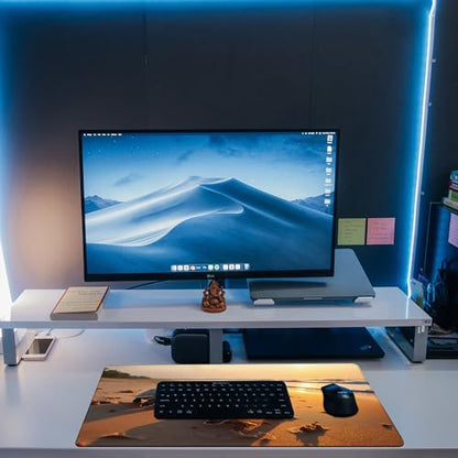 Large Gaming Mouse Pad for Desk, Baby Turtles On Beach Desk Mat, Cute Sea Turtle Desk Pad, 31.5"x15.7" Extended Big Computer Keyboard Mouse Pad with Non-Slip Base and Stitched Edge - color: Baby Turtles on Beach