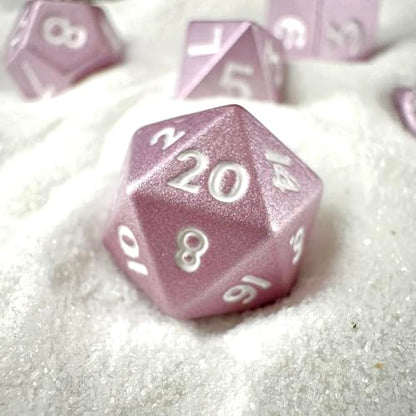MYZOFEEL 7 pcs Mini Metal Dice Set for DND RPG Games with Keychain Case Portable Role Playing Dice Perfect Accessories - Polyhedral Dice, Dungeons and Dragon Game Dice Set D&D Gifts with Box (Pink) - color: (Pink)