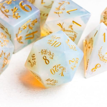 UDIXI Opal Stone DND Dice Dragonfly Gemstone Dice Set D&D for Tabletop Game | Natural Stone, Premium Gift Box, DM Gift, for Dungeons and Dragons Role Playing Games - color: Opal- Dragonfly