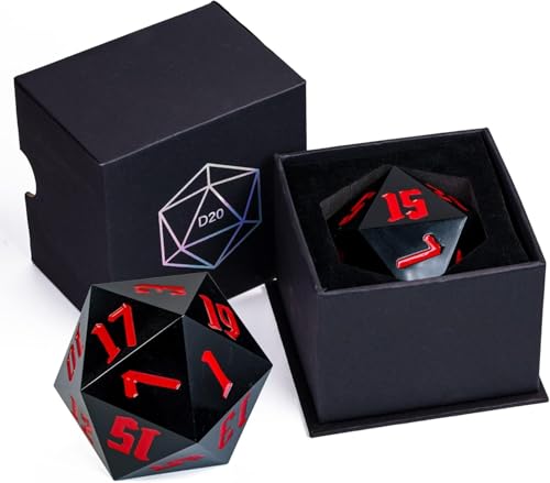 D20 Single Dice 55mm, 20 Sided DND Dice, Giant D20 D&D Polyhedral Dice Large D20 for Dungeons and Dragons, RPG, MTG Table Games (Black)… - color: Black