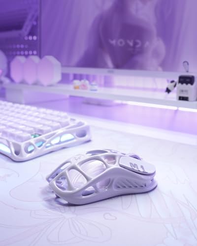 GravaStar Mercury M1 Pro Gaming Mouse, Lightweight Magnesium Alloy, 26,000 DPI, PAW3395DM Sensor, 5 Programmable Buttons, Support Wired/2.4GHz/BT, Up to 200 Hours Battery Life (Lavender Purple) - color: Purple