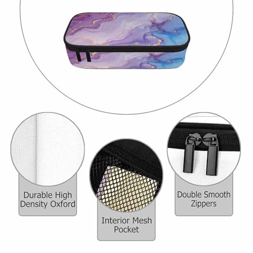 Marble Pencil Bag Purple Blue Ink Splash Watercolor Big Capacity Pencil Case Pencil Pouch Pen Bag for Teen Men Women - color: Marble