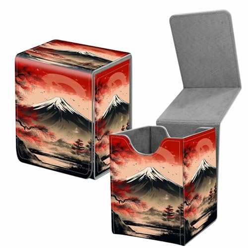 Card Deck Box for Trading Cards,MTG Commander Deck Box Fits 100+ Single Sleeved Cards,Leather Magnetic Card Storage Box for YuGiOh TCG CCG Cards,Red Japanese Hills - color: Red Japanese Hills