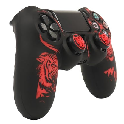 RALAN Tiger HeadDesign Controller Skin Cover with 2 Thumb Grips Compatible with PS4/Playstation 4 Slim/Pro Controller - color: Tiger Head Black Red