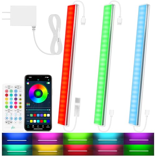 Benreom 3 Pcs RGB Under Cabinet Lights Kit, Smart App and Remote Control Under Cabinet Lighting, Dimmable Under Counter Lights for Kitchen, Plug in LED Lights Bar for Cabinet, Counter, Workbench, Desk - size: 3 Pack