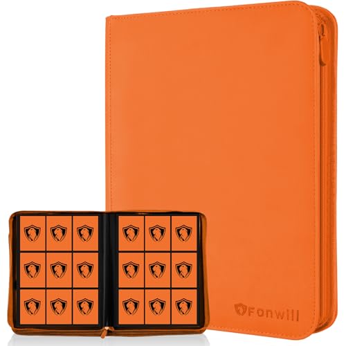 Trading Card Binder 9 Pocket, 360 Pockets Trading Card Holder Book, Premium PU Cover Zip Folder Binder, Side Loading Carrying Case Binder Album for TCG, MTG,Sports Cards, Game Cards (Orange-1) - color: 2-1 Orange, size: 9 Pocket 360