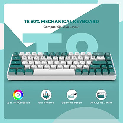 ZIYOU LANG 65% Wired RGB TKL Portable Mechanical Gaming Keyboard Green Blue Switch with Coiled Cable and White Cloud Wrist Rest for PC Mac Gamer
