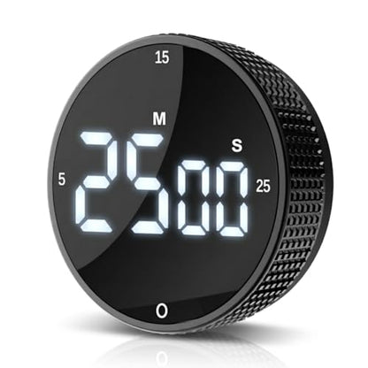 Digital Kitchen Timer - Magnetic Countdown Count Up Clock with Large LED Display, 5/15/25 Min Presets, 3 Volume Levels, Rotary Dial for Cooking, Productivity, Classroom, Fitness (1, Black) - color: Black