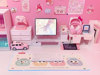 JMIYAV Pink RGB Gaming Mouse Pad 31.5x12 Inch Cute Mousepad PC XL Large Extended Glowing Led Light Up Desk Pad Non-Slip Rubber Base Computer Mat Desk Accessories Gaming Setup Party Puffs - color: Party Puffs
