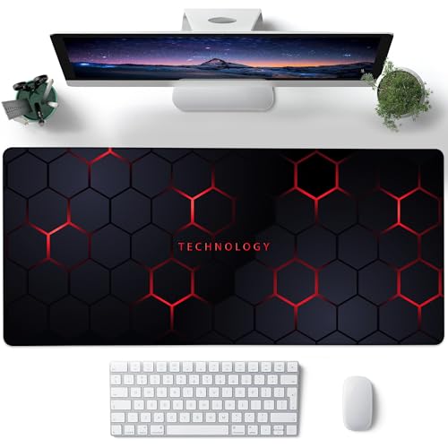 Desk Pad, Black and Red Honeycomb Hexagons Technology XL Gaming Mouse Pad with Stitched Edges,Non-Slip Waterproof Rubber Base Large Desk Mat for Keyboard and Mouse 31.5"x11.8" - color: Colour14, size: X-Large
