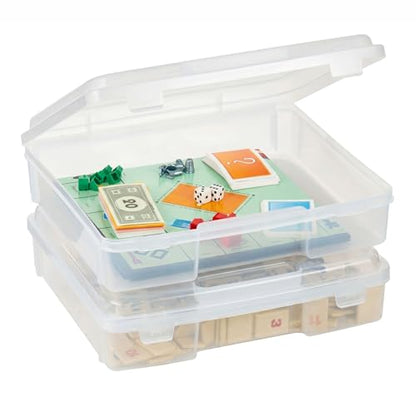 IRIS USA Board Game Storage |Made in USA| Thick Craft Case (2-Pack) - Clear | Fits 8.5" x 11" & A4 Paper, Organizers with Built-In Handle & Snap-Tight Lids, Containers for Puzzles, Art & Scrapbooking - size: 2 Pack