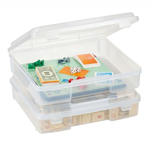 IRIS USA Board Game Storage |Made in USA| Thick Craft Case (2-Pack) - Clear | Fits 8.5" x 11" & A4 Paper, Organizers with Built-In Handle & Snap-Tight Lids, Containers for Puzzles, Art & Scrapbooking - size: 2 Pack