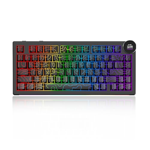 AK820 V2 75% Compact Mechanical Keyboard, 81 Keys, Tri-Mode (2.4G/Bluetooth/Wired), 10000mAh Battery, 0.9” TFT Smart Display Knob, Gasket Mount, Hot-Swappable, RGB Backlit, Black Contour Keycaps - color: Black Contour