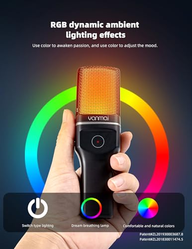 2.4G Wireless Gaming Microphone for PC, Mac & Phone, ANC Noise Cancelling Condenser Mic with RGB Light, Gooseneck Tripod, 18H Battery, Plug & Play Mic for Singing, Streaming, Podcasting