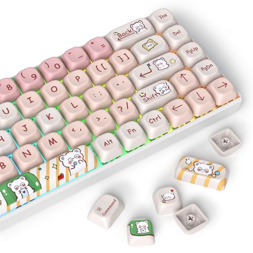 Keycaps 60 Percent PBT for Mechanical Keyboard-139 Key Keycaps, Dye-Sublimation Cute MOA Profile Custom Keycap for 61 68 87108 Mechanical Keyboard(Pink) - color: Pink Bear MOA