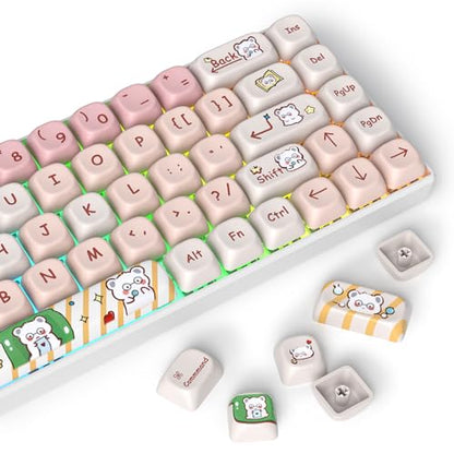 Keycaps 60 Percent PBT for Mechanical Keyboard-139 Key Keycaps, Dye-Sublimation Cute MOA Profile Custom Keycap for 61 68 87108 Mechanical Keyboard(Pink) - color: Pink Bear MOA