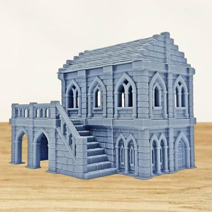Medieval Miniature Building Terrain 14.9x11x11.7cm, Tabletop Gaming Diorama, PP Plastic Gray Model for RPG Wargame Scenery, Gifts for Collectors Hobbyists