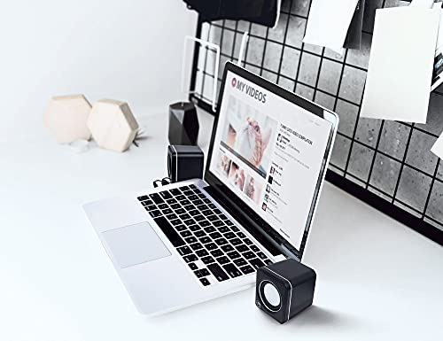 MANHATTAN USB Powered Stereo Speaker System - Small Size - with Volume Control & 3.5 mm Audio Plug to Connect to Laptop, Notebook, Desktop, Computer - 3 Yr Mfg Warranty - Black Silver, 166898 - color: Black Silver