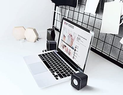MANHATTAN USB Powered Stereo Speaker System - Small Size - with Volume Control & 3.5 mm Audio Plug to Connect to Laptop, Notebook, Desktop, Computer - 3 Yr Mfg Warranty - Black Silver, 166898 - color: Black Silver